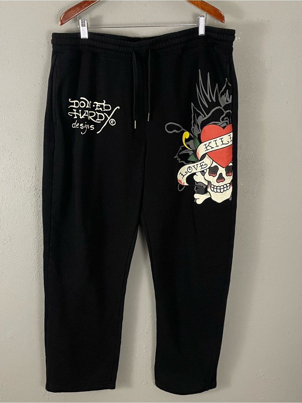 ED By ED Hardy Men’s 2X Love Kills Slowly Sweatpants Black Pockets Graphic EUC